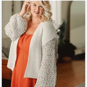 NWT Grey Collective Women's White and Multicolor sleeves Knit cardigan